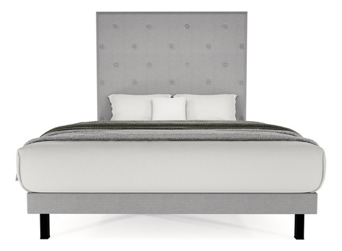 Recamara Quintana King Size Tapiz - Base + Cabecera Color Gris Claro