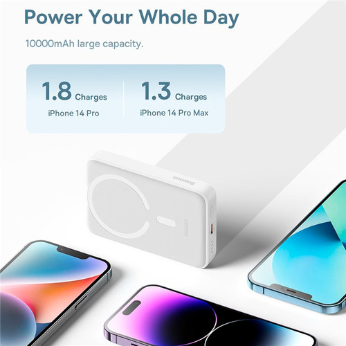Powerbank Batería Portátil Magnética Baseus 10000mah 30w Color Blanco