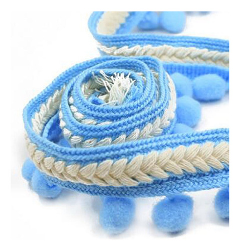 Pom Cortina Borla Flecos Ribete Trenzado Costura Cinta Azul