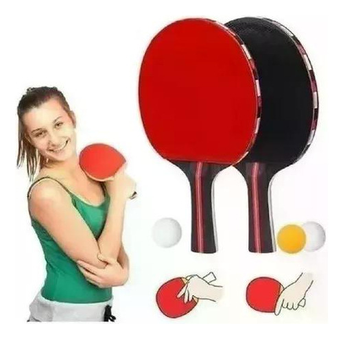 Set De 10 Paletas De Ping Pong Mas Pelotas Ak Sport Color Rojo