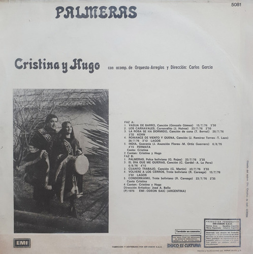 Cristina Y Hugo - Palmeras Lp C (Usado)
