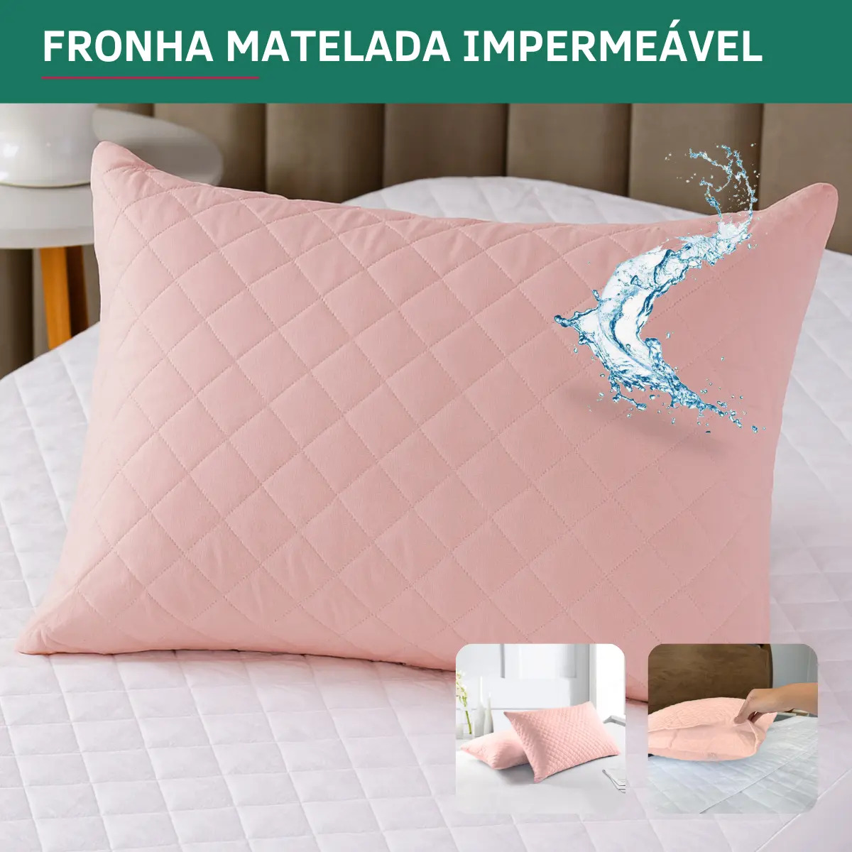 Capa Para Travesseiro Impermeável Protetora Matelada Antialérgica Extra Conforto Durável Toque Macio Silenciosa Cor Rose