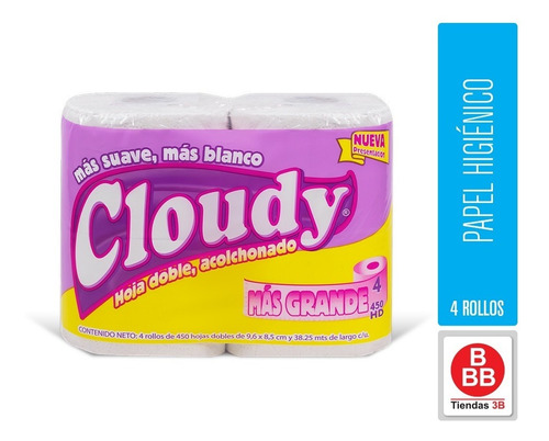 Imagen 1 de 2 de Higiénico Cloudy, 4 Rollos