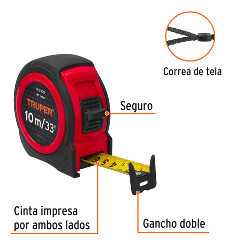 Flexometro Compacto 10 M Con Grip, Cinta 25 Mm