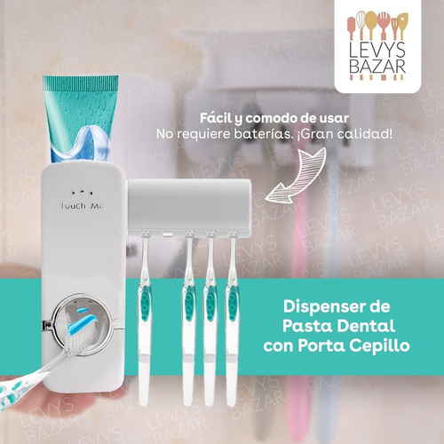 Imagen 2 de 10 de Porta Cepillo 2 En 1 Dispenser Pasta Dental Soporte Touch Me