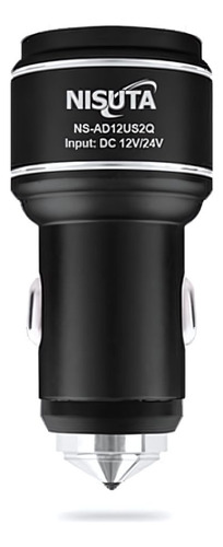 Cargador Auto Doble Puerto 12/24v Carga Rapida Negro Nisuta Negro