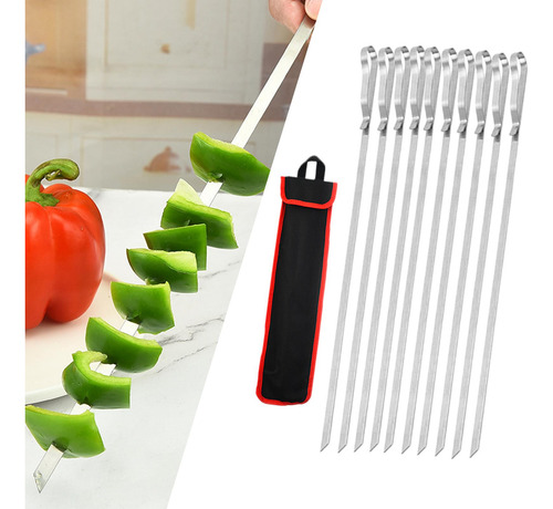 6 Broches De Kebab Largos Y Planos, De Metal Para 10 Piezas