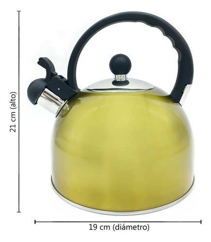 Pava Silbadora Acero Inoxidable, Grande, 2,5 Litros - 12042 Color Dorado