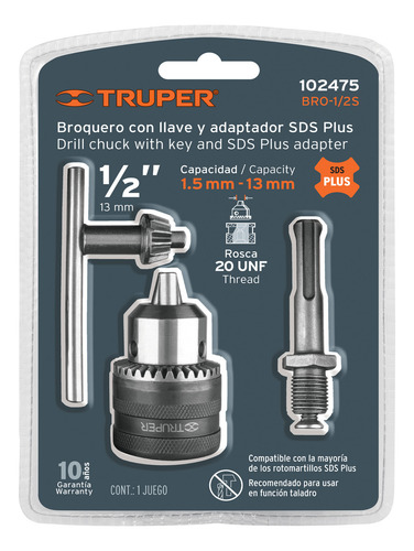 Broquero Con Llave 1/2' Con Adaptador Sds Plus Truper 102475