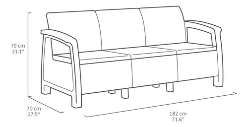 Sala De Jardín Keter Corfu Triple Set, 5 Asientos Con Mesa Estructura Gris oscuro
