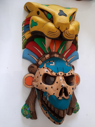  Mascara Maya De Cedro Artesania Original Sacrificio Jaguar