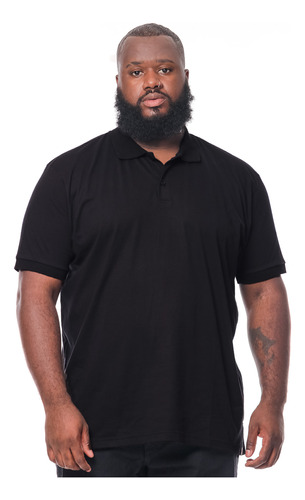 Camisa Polo Plus Size Masculina Lisa Com Punho Preta