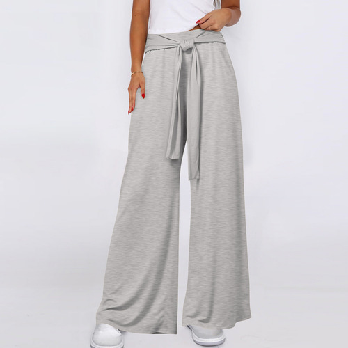 Pantalones Elásticos Con Cordones Color Talle Alto Wide-le 5
