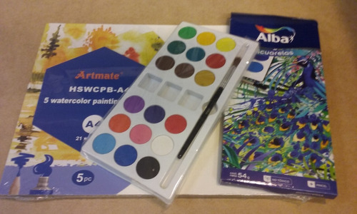5 Cartones Para Pintar A4 - Acuarelas Alba X 18 Colores 