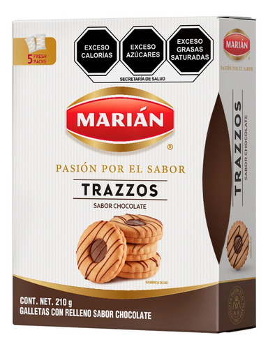 3 Pzs Marian Galletas Rellenas De Chocolate Trazzos 210gr