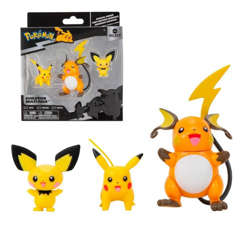 Pack Figuras Evolucion De 5 A 8 Cms Pokemon Select - Pichu - Raichu y Pikachu