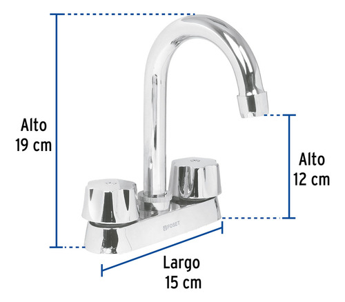Mezcladora 4 P/ Lavabo Cuello Bar Cartucho Compresión 47689 Plateado Cromado