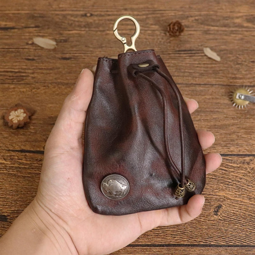 Monedero Piel Vaca,bolsa Llaves Portátil,monedero Con Cordón