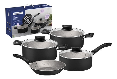Bateria De Cocina Tramontina Antiadherente Linz 4 Piezas Color Negro