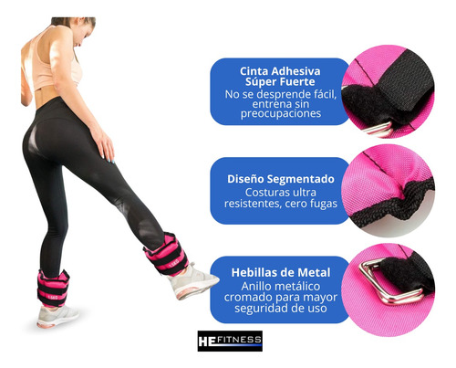 Polainas Ajustables Tobillo Muñeca 1.5 Kg C/u Kit 2 Piezas Rosa