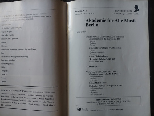 Revistas Del Mozarteum Argentino Lote X 4, 2006/09/13/14 (Usado)