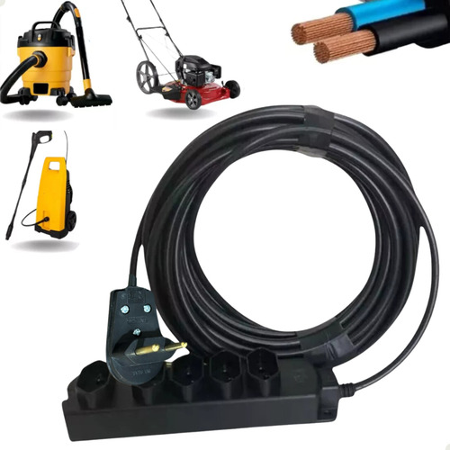 Extensão Eletrica Profissional 30 Metros Bivolt Pp Cor Preto 127/220v