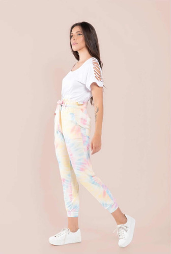 Imagem 3 de 4 de Calça Feminina Jogger Malha Tie Dye Com Elástico Blogueira
