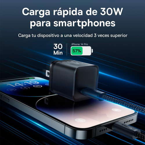 Baseus Kit Cargador De Pared Usb Tipo C 30 W + Cable Retráctil Tipo C A Tipo C Carga Rápida Color Negro iPhone 15/14/13/12/11/pro/pro Max/xs/xr, Galaxy S23 Ultra, Google Pixel 7,iPad Pro