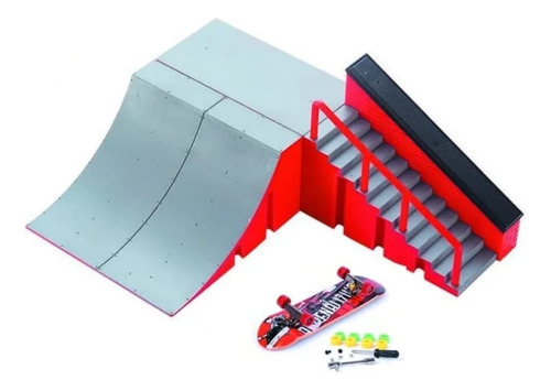 Kit de pista de skate con dedos en miniatura, barandilla con rampa y ruedas de rampa, color rojo