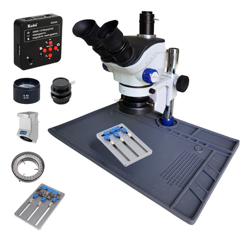 Microscópio Trinocular Kaisi + Base + Camera + Acessórios Cor Branco 110v/220v