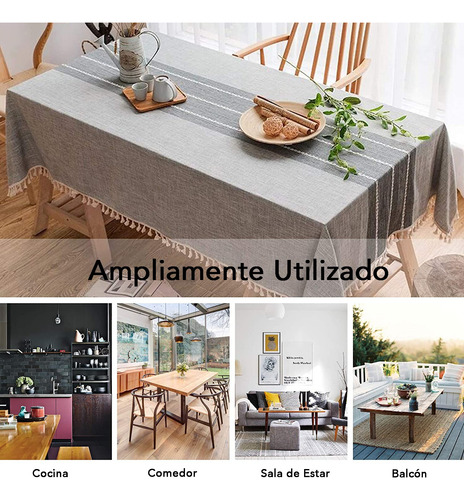 Mantel Rectangular De Lino De Algodón Con Borlas 1.40x3.0m