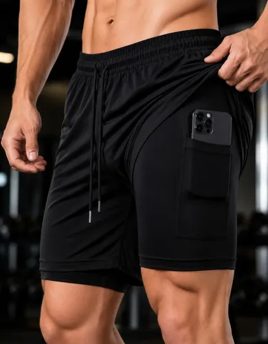 Bermuda Masculina 2 Em 1 Compressao Academia Short Dry Fit