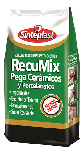 Recumix Cemento Pega Ceramicos Y Porcelanatos 5kg Sinteplast