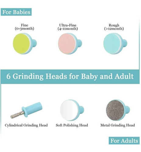 Imagen 6 de 9 de Corta Úñas Eléctrico Para Bebe Con 6 Limas Luz Led