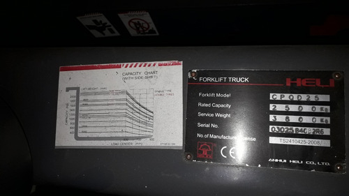 Autoelevador Helli 25 Serie 2000 Unico Dueño Nafta Gas