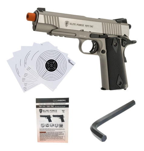 Marcadora Airsoft Co2 6mm Elite Force 1911 Tac Silver Xtr C