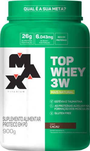 Top Whey Protein 3w 900g Isolada Conc Hid Max Titanium C/ Nf Sabor Cacau - Mais natural