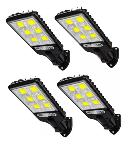 Kit 4 Luminária Solar Led Refletor Sensor De Movimento 100w Cor Preto