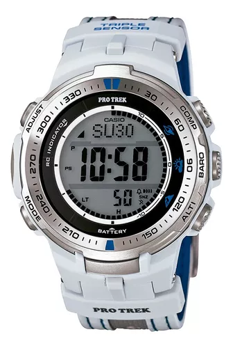 Reloj Casio Protrek Prw-3000g-7dr Para Hombre Color De La Correa Blanco  Color Del Fondo Blanco
