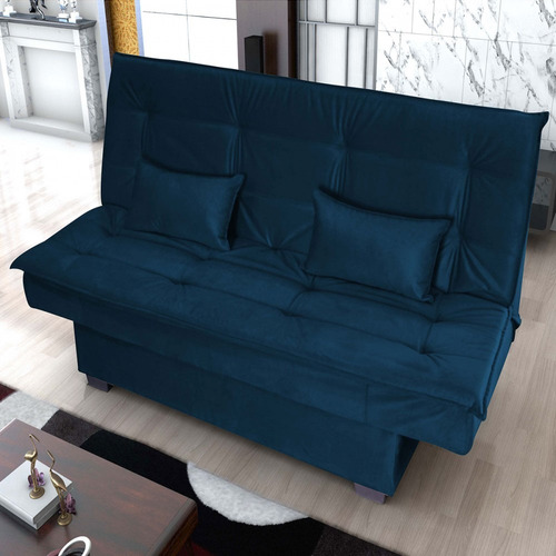 Sofá Cama 3 Lugares Esmeralda Reclinável Veludo Light/azul Cor Azul