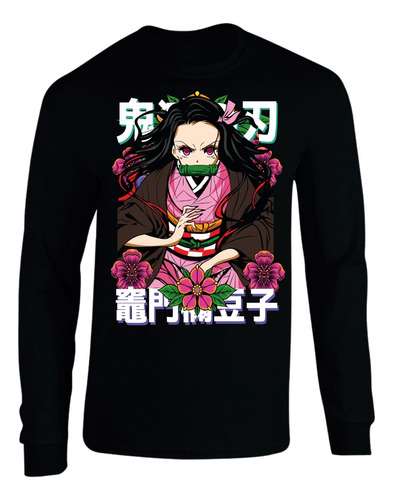 Camiseta Nezuko Demon Slay Manga Larga Camibuso Sueter Geeks