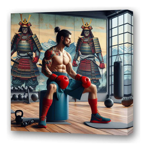 Cuadro 30x30cm Samurai Boxeador Entrenamiento Guantes