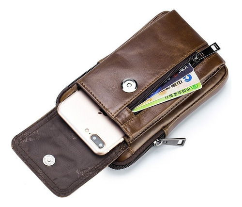 . Bolso Cruzado De Cuero Genuino Con Cremallera For Hombre