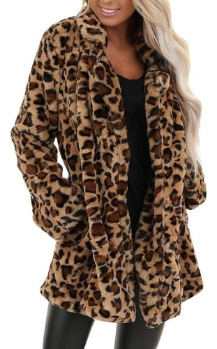 Mujer De Leopardo De Piel De Imitación Bolsillo Fuzzy Cálido