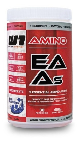 Winkler Nutrition Aminoácidos Esenciales Eaas + Bcaas + Electrolitos 450 Grs. Sabor Blue raspberry