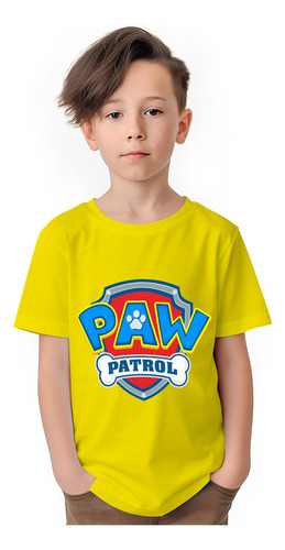 Polera Niños Paw Patrol Escudo Log Algodon Wiwi