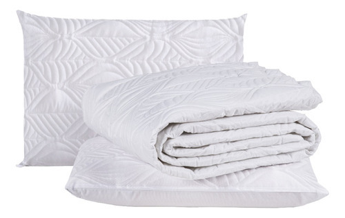 Cobre Leito Colcha Queen Dupla Face Matelado Tropical 03 Pçs Cor Branco - Off White - Diamante