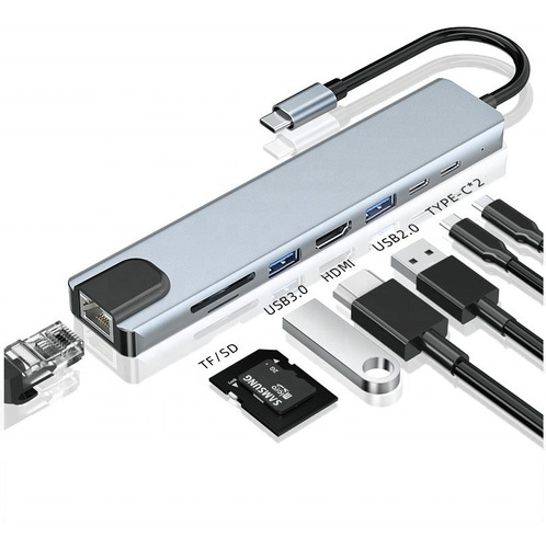 Usb C Hub 8 En 1, Thunderbolt 3, Hdmi Rj45 Usb Microsd