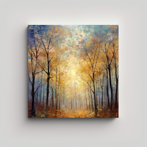 60x60cm Cuadro Paisaje Otoñal Impresionista Bastidor Madera