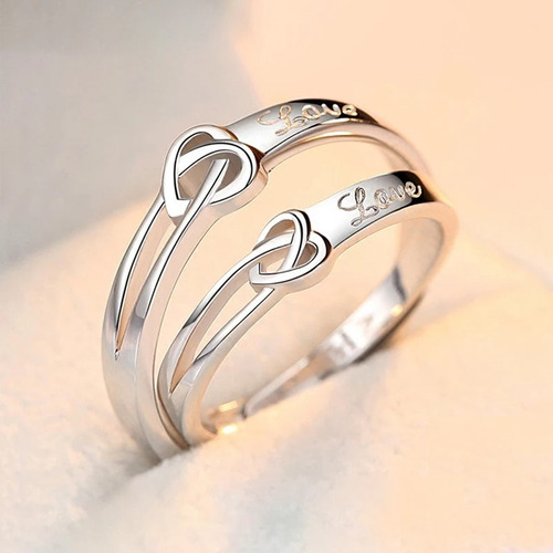 Anillos Plata 925 Corazón Ajustable Mujer Compromiso Pareja